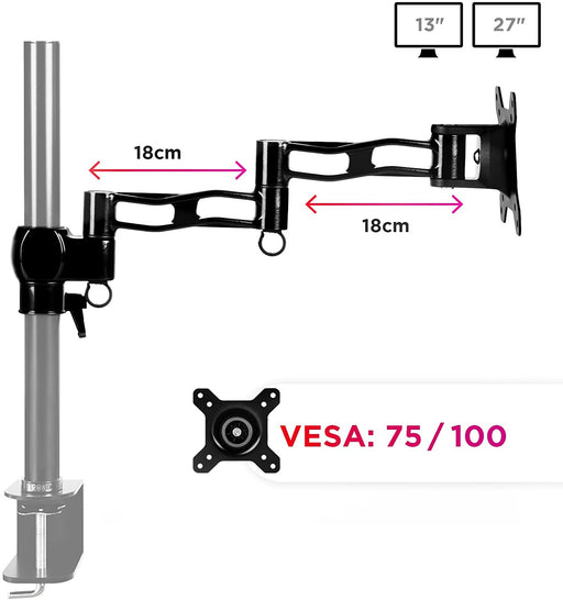 Duronic DML5 BK Braccio completo supplementare per VESA - Compatibile con la gamma DM35 - 18 cm x 4 cm - Compatibile con tutti i supporti monitor e staffe Duronic - Ideale per DM351, DM352, 353, 354