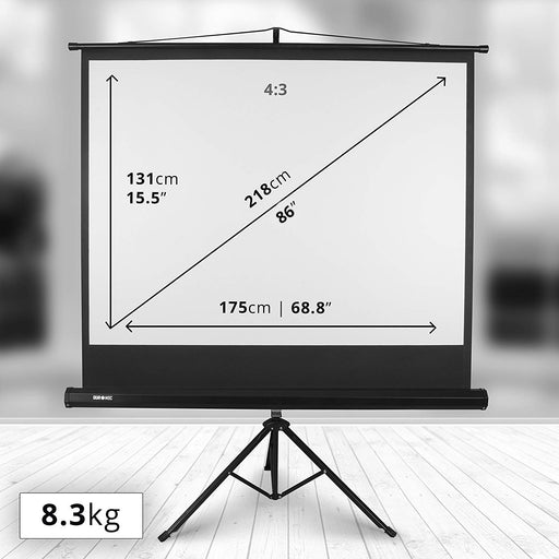 Duronic TPS86 /43 Schermo di proiezione 86” formato 4:3 / 175 X 131 cm - telo proiettore con piedistallo treppiede per videoproiettore Full HD 3D 4K - Home cinema home theater ufficio