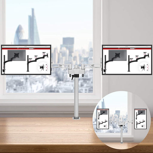 Duronic DM352 SR Braccio per 2 monitor da 13 a 27 pollici | Supporto schermi doppio | Inclinazione e altezza regolabile | VESA 75 100 | Supporto monitor ergonomico doppio articolato per PC argento