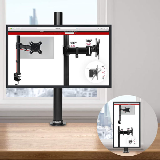 Duronic DM151X1 BK Supporto da scrivania per monitor 1332 | 8 kg per braccio | Altezza regolabile | Inclinazione -15°/+15°, rotazione 180°, rotazione 360°| VESA 75/100
