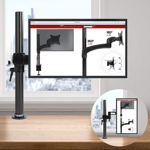 Duronic DM351X2 BK Braccio per un monitor da 13 a 27 pollici | Supporto per schermo singolo | Inclinazione e altezza regolabile | VESA 75 100 | Supporto monitor PC ergonomico con morsetto