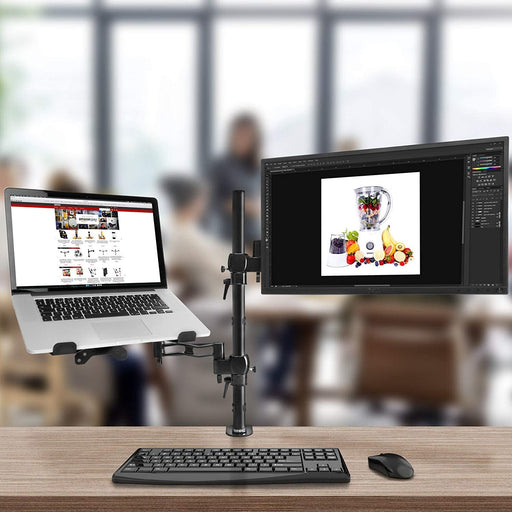 Duronic DM35L1X1 Supporto monitor da scrivania con morsetto e piattaforma per PC portatile  Braccio porta monitor Inclinabile ed orientabile - Compatibile con schermi TV per VESA standard