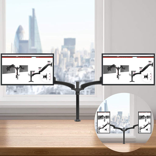 Duronic DM452 BK Supporto Monitor doppio per 2 schermi da 15-27 pollici, Braccio monitor PC ergonomico fino 8kg, VESA 75/100mm, regolabile altezza inclinazione girevole, per ufficio casa scuola, nero