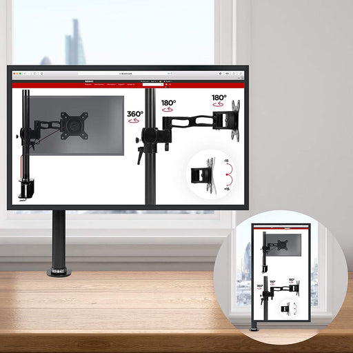 Duronic DM251X2 Supporto da scrivania monitor 13” – 27” staffa supporto monitor / schermo con braccio estensore e morsetto tavolo VESA MAX 100 x 100mm Struttura in acciaio portata 8kg