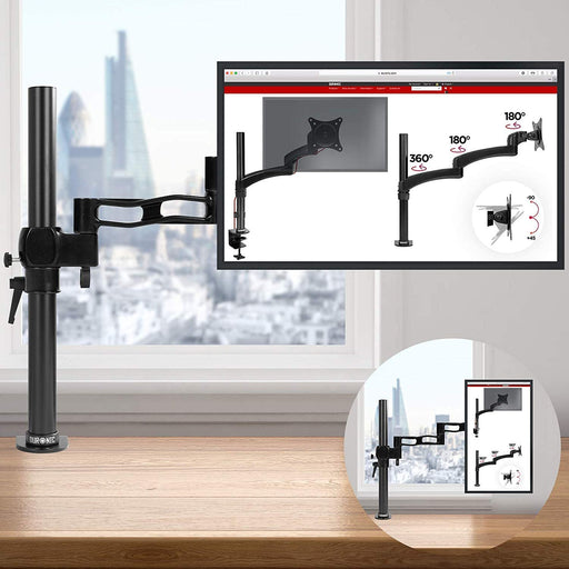 Duronic DM351X3 BK Braccio per un monitor da 13 a 27 pollici | Supporto per schermo singolo | Inclinazione e altezza regolabile | VESA 75 100 | Supporto monitor PC ergonomico con morsetto | Nero