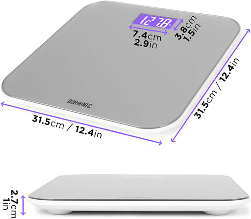 Duronic BS603 Bilancia pesapersone digitale | Capacità fino a 180 kg |Schermo LCD retroilluminato | In vetro argento resistente | Bilancia ad alta precisione | Tecnologia Step-on