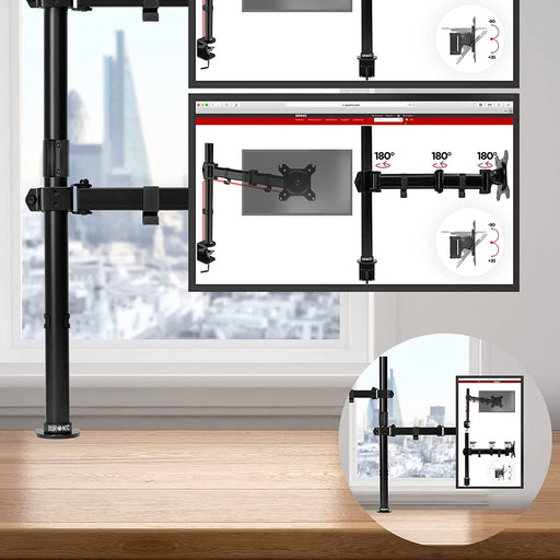 Duronic DMT152VX2 BK Supporto da scrivania per monitor 13"-32" | Per 2 schermi fino a 8kg | Altezza regolabile | Staffa da 100 cm | Inclinazione +90°/-35°, rotazione 180°, rotazione 360°| VESA 75/100