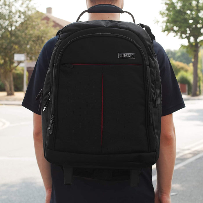 Duronic LT01 Zaino trolley da viaggio con rotelle per laptop 13.3” – 15.6” borsa impermeabile ed imbottita con tasca porta PC e scomparto tablet