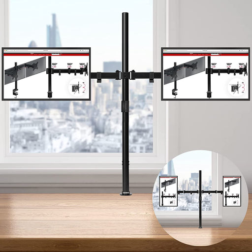 Duronic DMT152 BK Supporto da scrivania per monitor 13"-27" | Per 2 schermi fino a 8kg | Altezza regolabile | Staffa da 100 cm | Inclinazione +90°/-35°, rotazione 180°, rotazione 360°| VESA 75/100