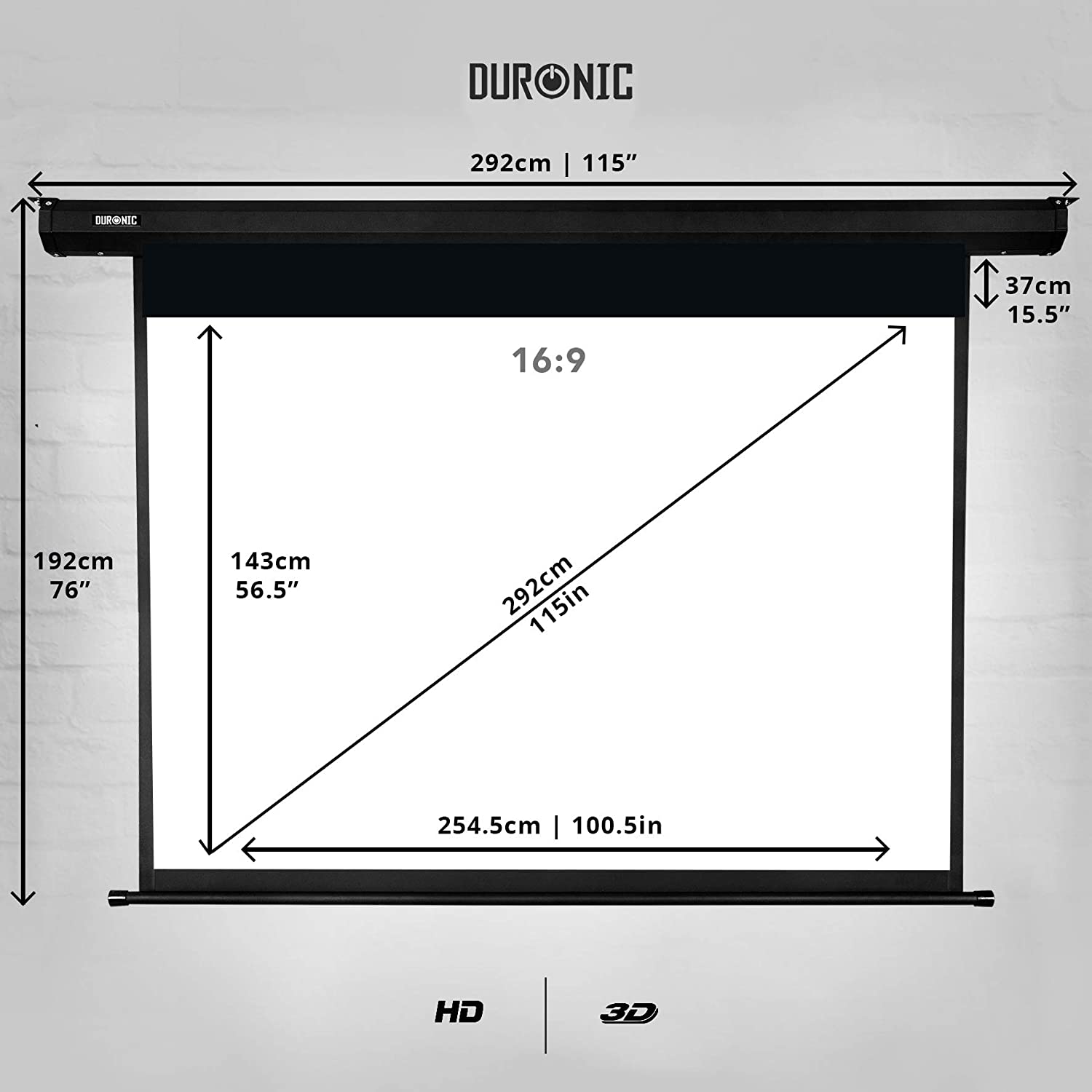 Duronic EPS115 16:9 Telo Proiettore 115 pollici, Schermo per proiettore, Telo da proiezione interno esterno, Home theater cinema Full HD 3D 4K, Schermo di proiezione anti pieghe per casa ufficio