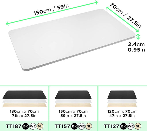 Duronic TT157 WE Piano scrivania – Ripiano scrivania 150 cm x 70 cm - Compatibile con telai da scrivania Duronic – Piano di lavoro per ufficio ergonomico – Bianco