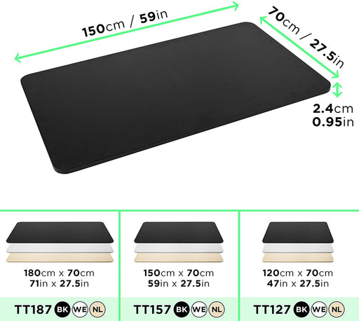 Duronic TT157 BK Piano scrivania  Ripiano scrivania 150 cm x 70 cm - Compatibile con telai da scrivania Duronic  Piano di lavoro per ufficio ergonomico  Nero