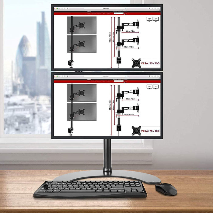 Duronic DM15D2V2 Doppio supporto monitor | Supporto da scrivania verticale con base d’appoggio | Per 2 schermi LCD LED 13”-32” | Altezza regolabile | Capacità 8 kg | Inclinazione -15 ° / + 15 °, rotazione 360 ° | VESA 75/100