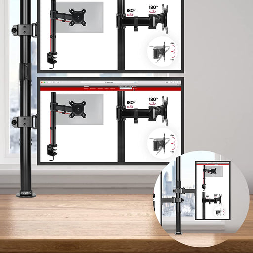 Duronic DMT152VX1 BK Supporto da scrivania per monitor 13"-32" | Per 2 schermi fino a 8kg | Altezza regolabile | Staffa da 100 cm | Inclinazione +90°/-35°, rotazione 180°, rotazione 360°| VESA 75/100