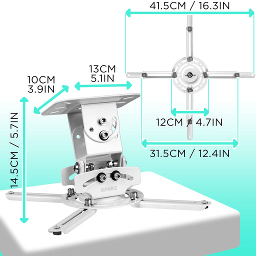 Duronic PB05XB Supporto universale per proiettore 13.6kg distanza dal soffitto 154mm montaggio parete / muro / soffitto staffa videoproiettore per casa ufficio sale riunioni