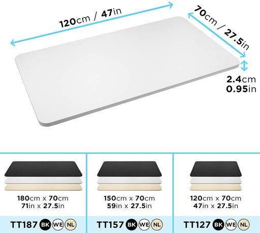Duronic TT127 WE Piano scrivania  Ripiano scrivania 120 cm x 70 cm - Compatibile con telai da scrivania Duronic  Piano di lavoro per ufficio ergonomico  Bianco