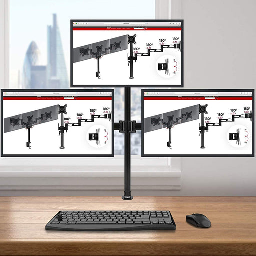 Duronic DM253 Supporto da scrivania per 3 monitor 13” – 22” staffa supporto monitor / schermo con tre braccia estensorie e morsetto tavolo VESA MAX 100 x 100mm struttura in acciaio portata 8kg per braccio