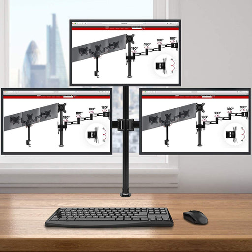 Duronic DM253 BK Braccio per 3 monitor da 13 a 27 pollici | Supporto schermi triplo | Inclinazione e altezza regolabile | VESA 75 100 | Supporto monitor ergonomico doppio articolato per PC e morsetto