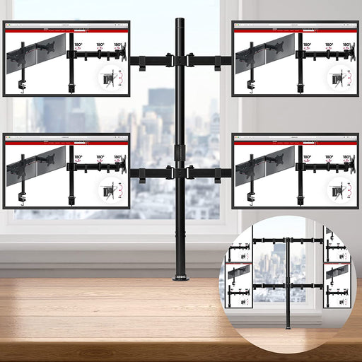 Duronic DMT154 BK Supporto da scrivania per monitor 13"-27" | Per 4 schermi fino a 8kg | Altezza regolabile | Staffa da 100 cm | Inclinazione +90°/-35°, rotazione 180°, rotazione 360°| VESA 75/100