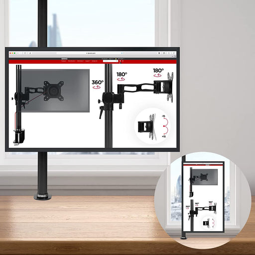 Duronic DMT251X2 BK Supporto da scrivania per monitor 13"-32" | Per 2 schermi fino a 8kg | Altezza regolabile | Staffa da 100 cm | Inclinazione +90°/-35°, rotazione 180°, rotazione 360°| VESA 75/100