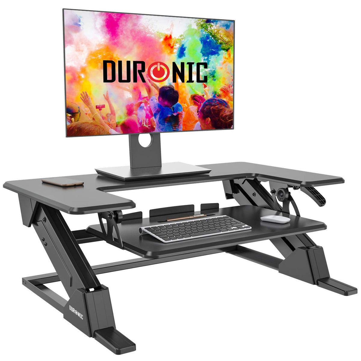 Duronic DM05D2 Postazione da lavoro per computer con ampia piattaforma 90  cm scrivania ufficio per pc monitor tastiera – altezza regolabile da 14 a  5— duronic-it