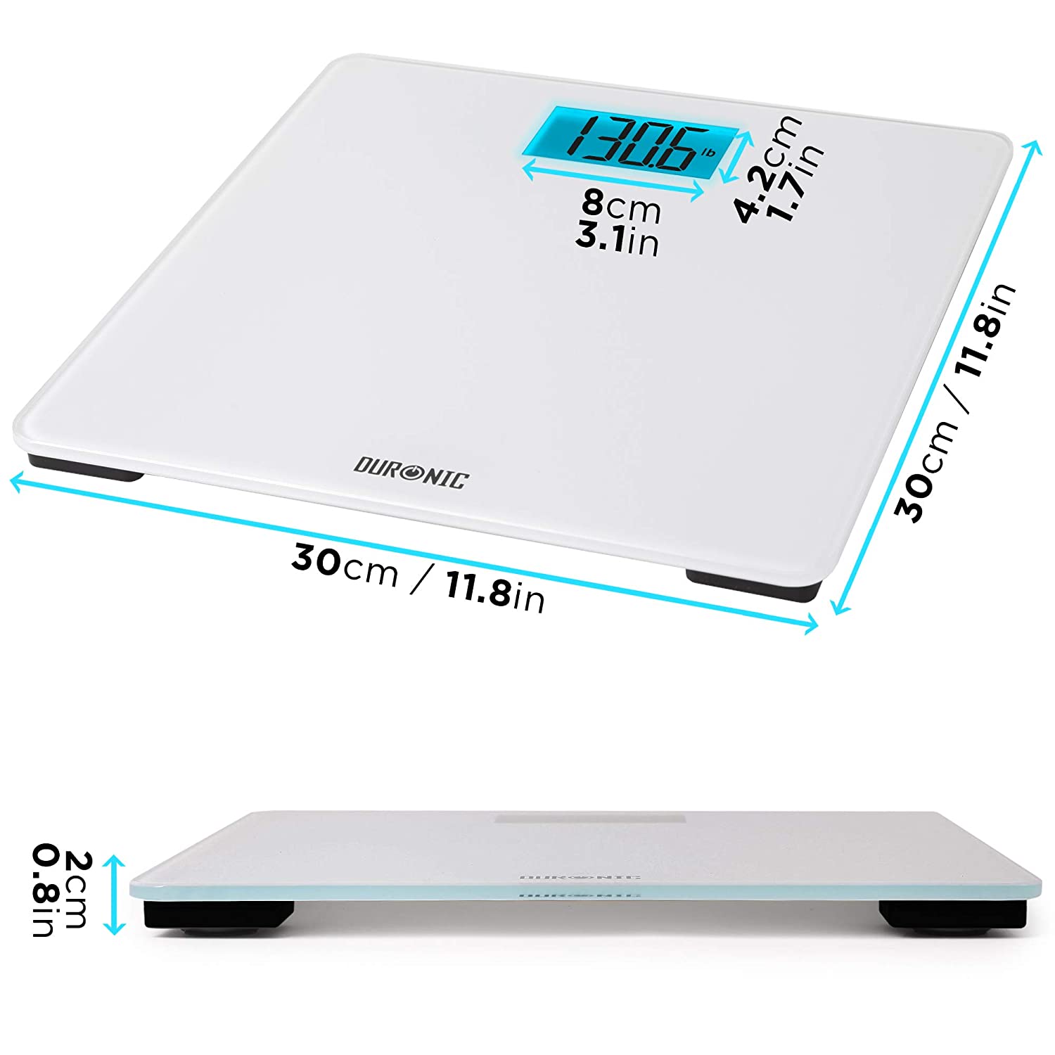 Duronic BS403 Bilancia pesapersone digitale | Capacità fino a 180 kg | Display LCD grande retroilluminato | Design in vetro | Bilancia ad alta precisione con tecnologia Step-on
