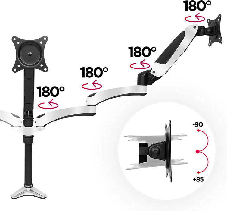 Duronic DM653 Supporto Monitor – Supporto per 3 Monitor Fino a 27” - Portata 5 kg per Braccio - Regolabile in Altezza - Inclinabile -90° +85° - Rotabile di 360° - VESA 75/100 - Braccio con tensione a gas