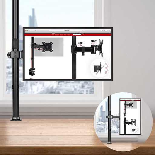 Duronic DMT151X2 BK Supporto da scrivania per monitor 13-32 | Per schermi fino a 8kg | Altezza regolabile | Staffa da 100 cm | Inclinazione -15°/+15°, rotazione 180°, rotazione 360°| VESA 75/100