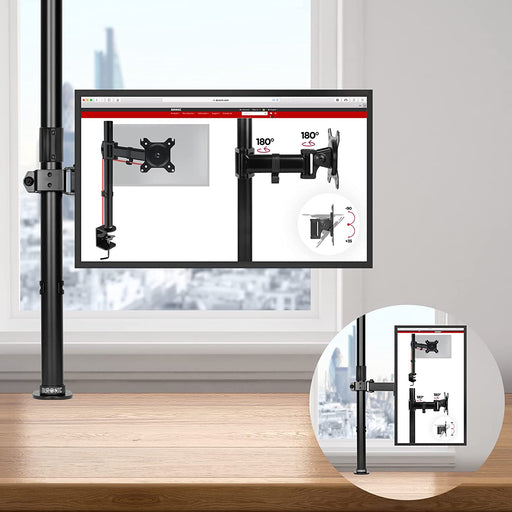 Duronic DMT151X2 BK Supporto da scrivania per monitor 13”-32” | Per schermi fino a 8kg | Altezza regolabile | Staffa da 100 cm | Inclinazione -15°/+15°, rotazione 180°, rotazione 360°| VESA 75/100