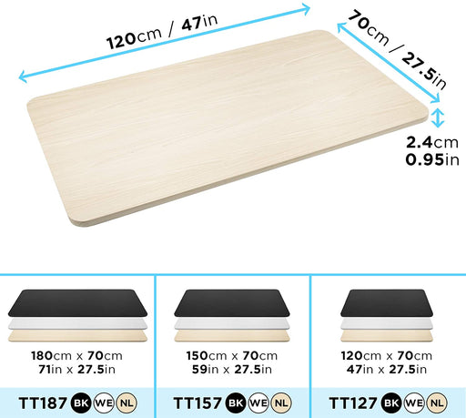 Duronic TT127 NL Piano scrivania  Ripiano scrivania 120 cm x 70 cm - Compatibile con telai da scrivania Duronic  Piano di lavoro per ufficio ergonomico  Naturale