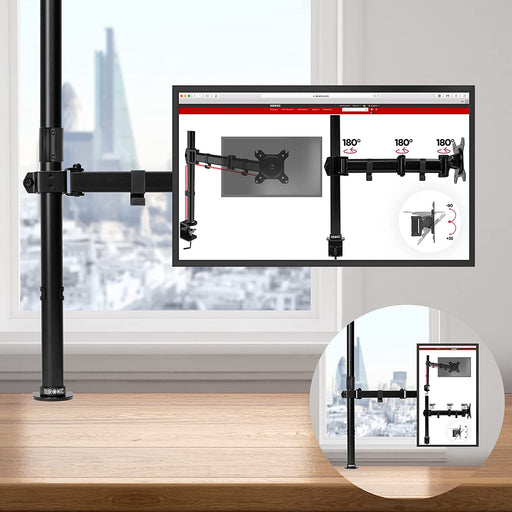 Duronic DMT151X3 BK Supporto da scrivania per monitor 1332 | 8 kg con braccio estensore | Altezza regolabile | Inclinazione -15°/+15°, rotazione 180°, rotazione 360°| VESA 75/100
