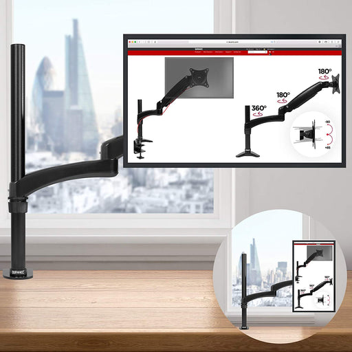 Duronic DM451X3 BK Braccio per un monitor da 15 a 27 pollici | Supporto per schermo singolo | Inclinazione e altezza regolabile | VESA 75 100 | Supporto monitor PC ergonomico con morsetto