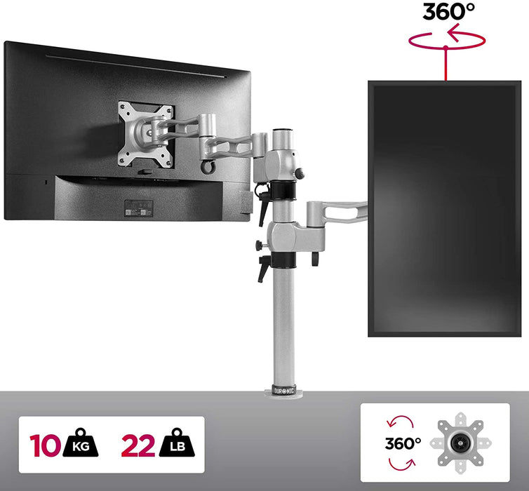 Duronic DM351X3SR Supporto monitor da scrivania con morsetto – Braccio monitor da tavolo in alluminio argentato – Altezza regolabile e orientabile – Compatibilità universale con schermi TV monitor con VESA 100*100 – 2 bracci estensori