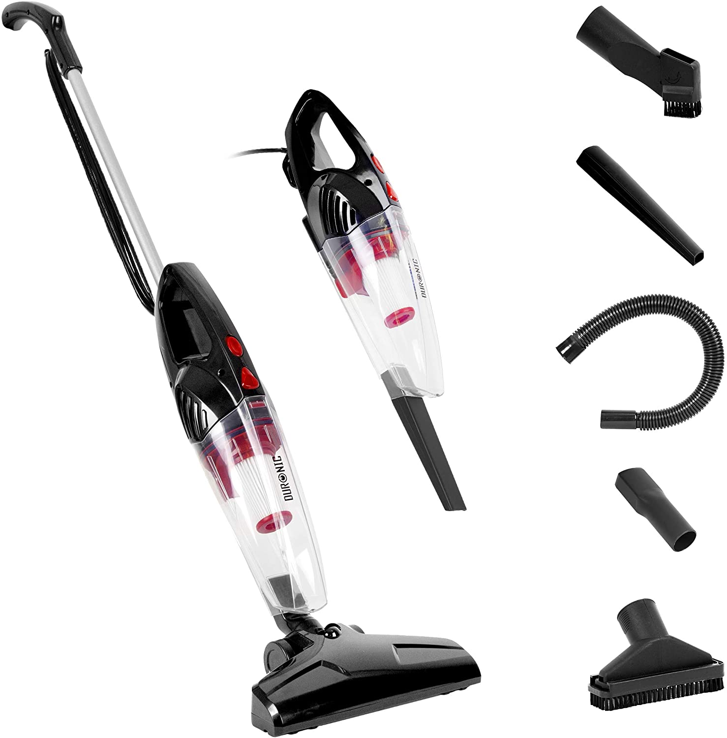 Duronic VC8 BK Scopa Elettrica 800W – Aspirapolvere e aspirabriciole senza sacco con filtro HEPA – Accessori inclusi – Ideale per ufficio e casa
