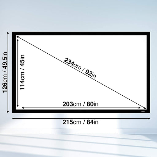 Duronic FFPS92 / 169 Schermo di proiezione a cornice rigida da 92” formato 16:9 - Guadagno +1 montaggio a parete – Immagine ad alta definizione HD – Ideale per home theater, aula, ufficio