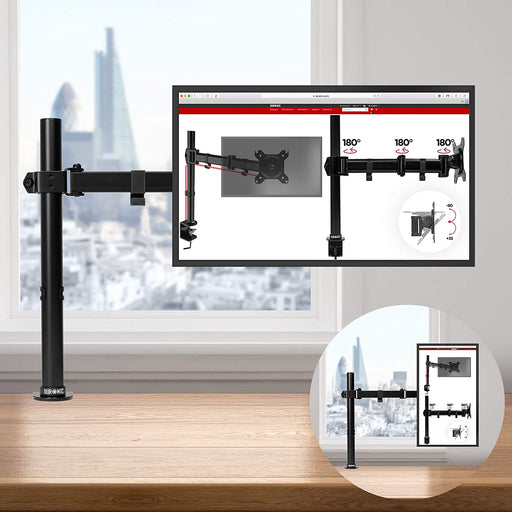 Duronic DM151X3 BK Supporto da scrivania per monitor 1332 | 8 kg con braccio estensore | Altezza regolabile | Inclinazione -15°/+15°, rotazione 180°, rotazione 360°| VESA 75/100
