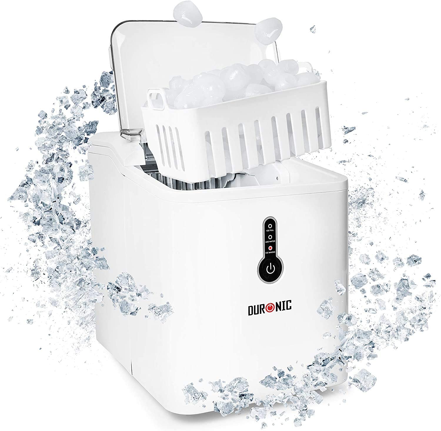 Duronic ICM120 Macchina per cubetti di ghiaccio 120W | 12 kg in 24h | Ghiaccio pronto in 7 min | Fabbricatore ghiaccio cestello 600 g | Serbatoio da 1,5 L l Paletta inclusa | Senza Impianto Idraulico