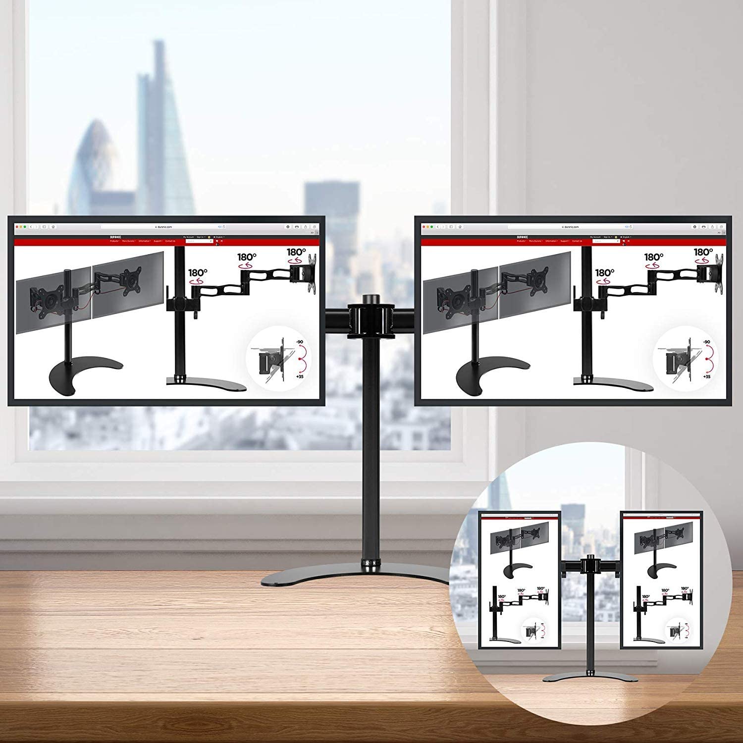 Duronic DM25D2 BK Supporto Monitor doppio per 2 schermi da 13-27 pollici, Braccio monitor PC ergonomico fino 8kg, VESA 75/100mm, regolabile altezza inclinazione girevole, per ufficio casa scuola, nero