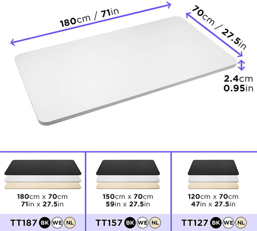 Duronic TT187WE Piano scrivania – Ripiano scrivania 180 cm x 70 cm - Compatibile con telai da scrivania Duronic – Piano di lavoro per ufficio ergonomico – Bianco