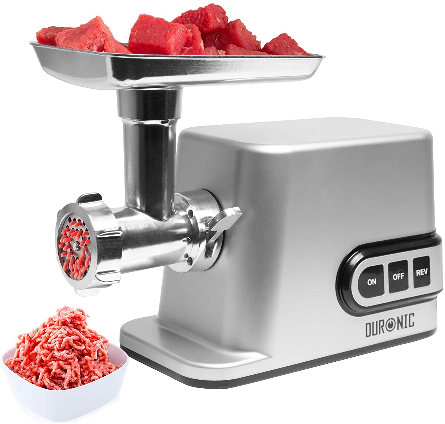 Duronic MG301 Tritacarne in acciaio inossidabile 3000 W  Accessori per salsicce, 3 dischi di macinazione, kibbe  Ideale per creare piatti a base di carne o verdure (hamburger vegani)