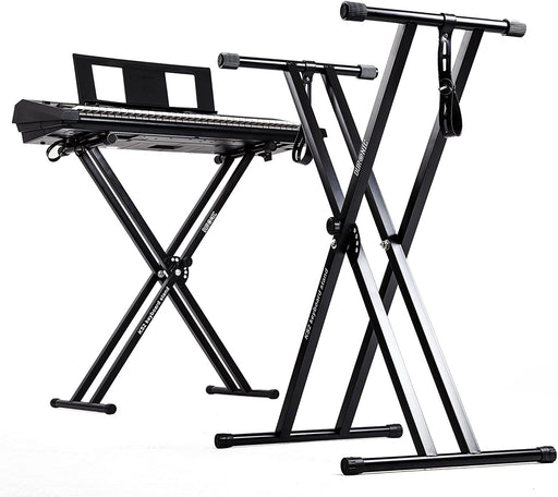 Duronic KS2B Supporto per tastiera musicale con 7 livelli di altezza | Per tastiere fino a 20kg | Cinghie di fissaggio | Supporto rinforzato doppia X per pianoforte digitale | Apertura veloce