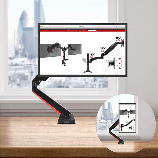 Duronic DMGM5X1 Supporto Monitor | Supporto da scrivania con luci LED Rosse Integrate | Altezza Regolabile e orientabile | per Monitor da 15-32 | capacità 8 kg | VESA 75/100