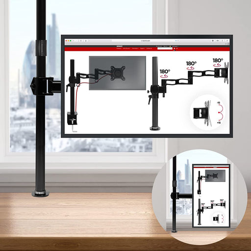 Duronic DMT251X3 BK Supporto da scrivania per monitor 13"-32" | Per 1 schermo fino a 8kg | Altezza regolabile | Staffa da 100 cm | Inclinazione +90°/-35°, rotazione 180°, rotazione 360°| VESA 75/100