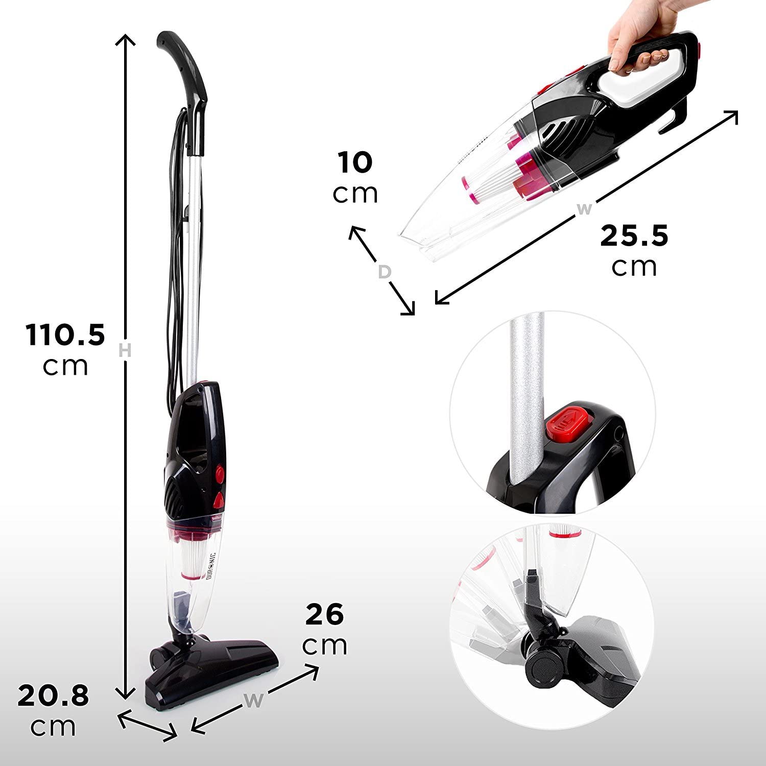 Duronic VC8 BK Scopa Elettrica 800W – Aspirapolvere e aspirabriciole senza sacco con filtro HEPA – Accessori inclusi – Ideale per ufficio e casa