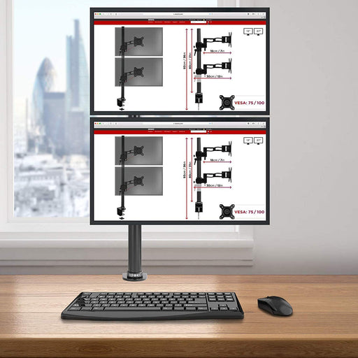 Duronic DM35V2X1 Doppio Supporto verticale 2 monitor da scrivania con morsetto – Lunghezza staffa 80cm – Altezza regolabile e orientabile – Compatibilità universale con schermi TV monitor con VESA 100*100