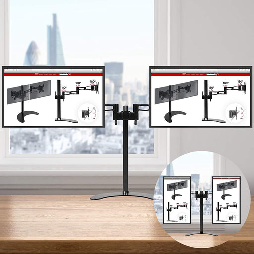 Duronic DM35D2 BK Supporto Monitor doppio per 2 schermi da 13-27 pollici, Braccio monitor PC ergonomico fino 8kg, VESA 75/100mm, regolabile altezza inclinazione girevole, per ufficio casa scuola, nero
