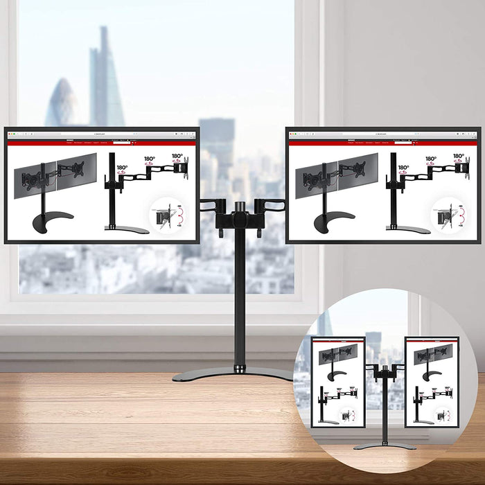 Duronic DM35D2 Doppio Supporto 2 monitor da scrivania con piedistallo – Braccio schermo da tavolo – Altezza regolabile e orientabile – Compatibilità universale TV con VESA 100x100 - alluminio