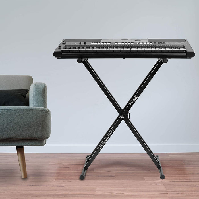 Duronic KS2B Supporto per tastiera musicale con 7 livelli di altezza | Per tastiere fino a 20kg | Cinghie di fissaggio | Supporto rinforzato doppia X per pianoforte digitale | Apertura veloce
