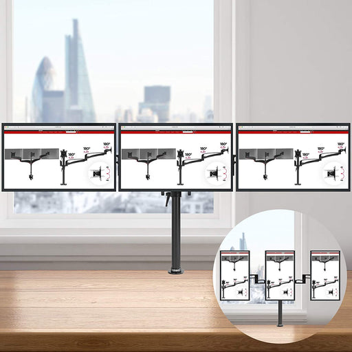 Duronic DM353 BK Braccio per 3 monitor da 13 a 22 pollici | Supporto schermi doppio | Inclinazione e altezza regolabile | VESA 75 100 | Supporto monitor ergonomico doppio articolato per PC nero