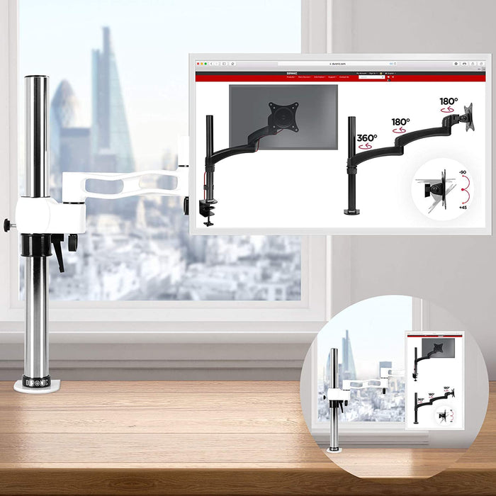 Duronic DM351X3 WE Supporto monitor da scrivania con morsetto – Braccio monitor da tavolo in alluminio – Altezza regolabile e orientabile – Compatibilità universale con schermi TV monitor